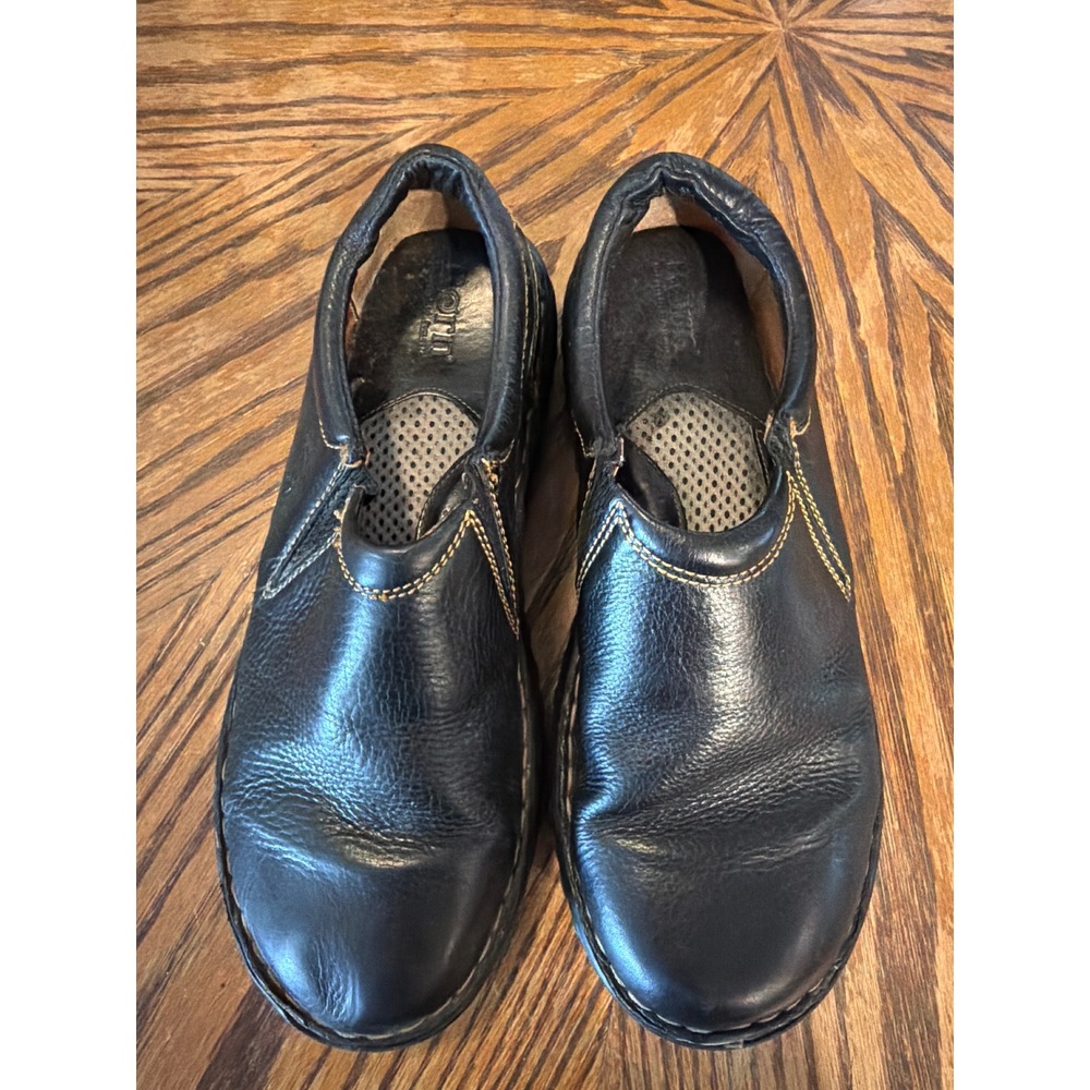 Born W3542 Black Leather Slip On Loafers Shoes Womens 9.5 Contrast Stitch